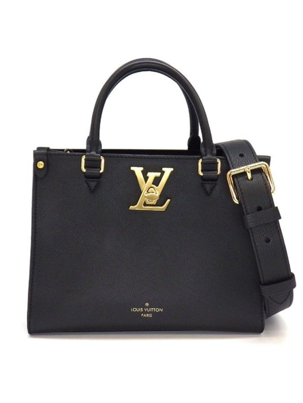 Louis Vuitton Tote Shoulder Bag Rock & Go Black Grain Calfskin Gold